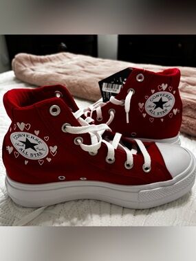 Converse Red High-Top Heart Accent Sneakers NWT